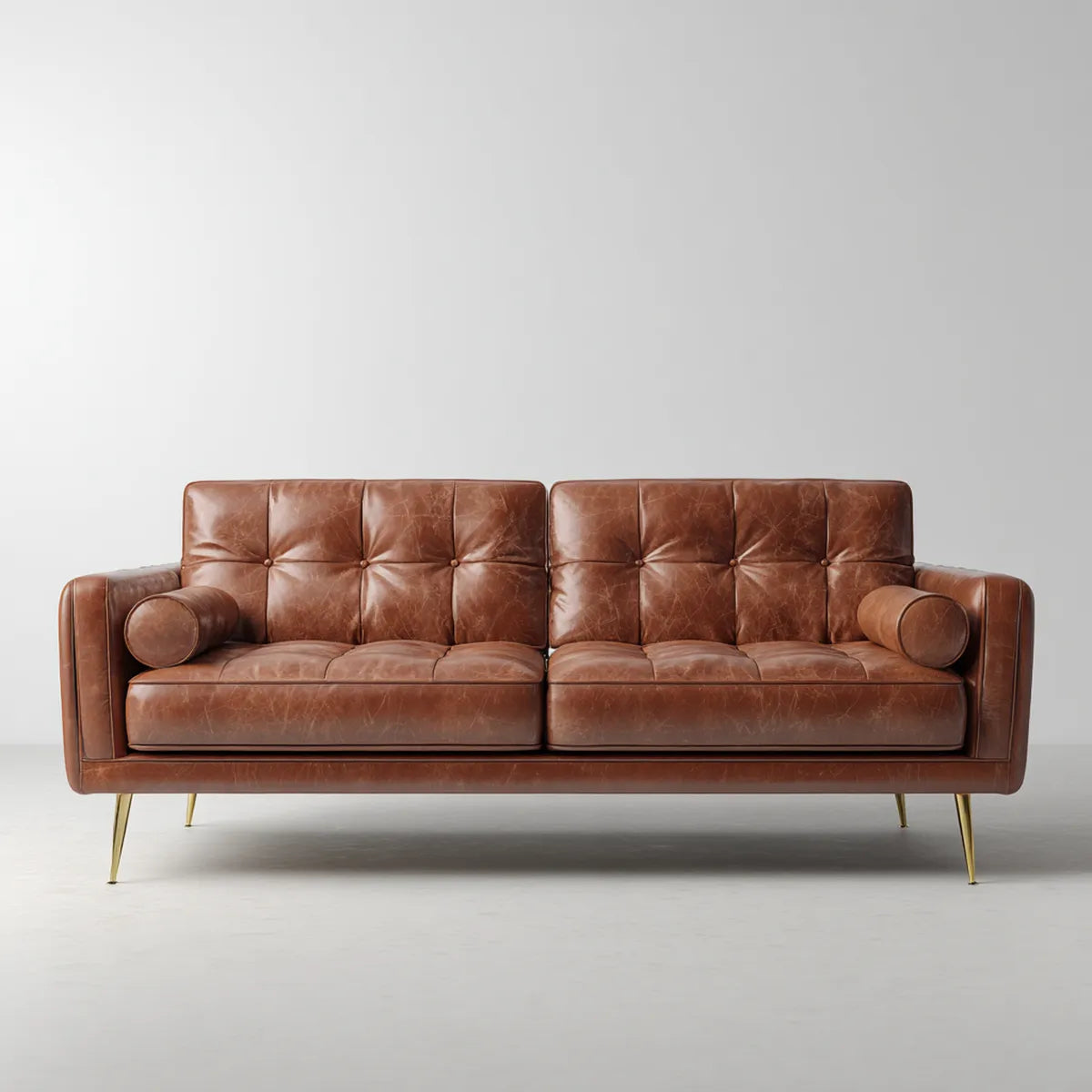 2-Sitzer Sofa Braun 210 x 88 x 86 cm mit PU-Bezug und Knopfheftung