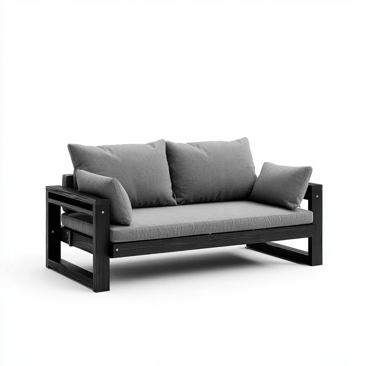 2-Sitzer Sofa Grau mit schwarzem Kiefernholzrahmen 160 x 76 x 75 cm