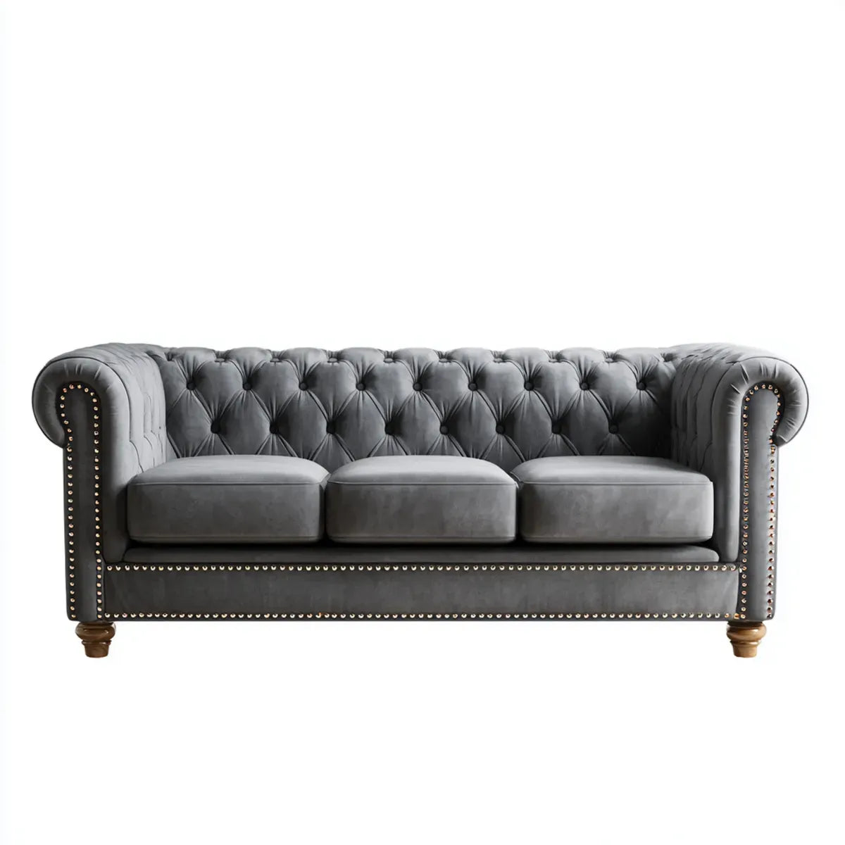 Chesterfield 3-Sitzer Sofa Grau 210 x 90 x 75 cm Polyester-Samt Rechteckig