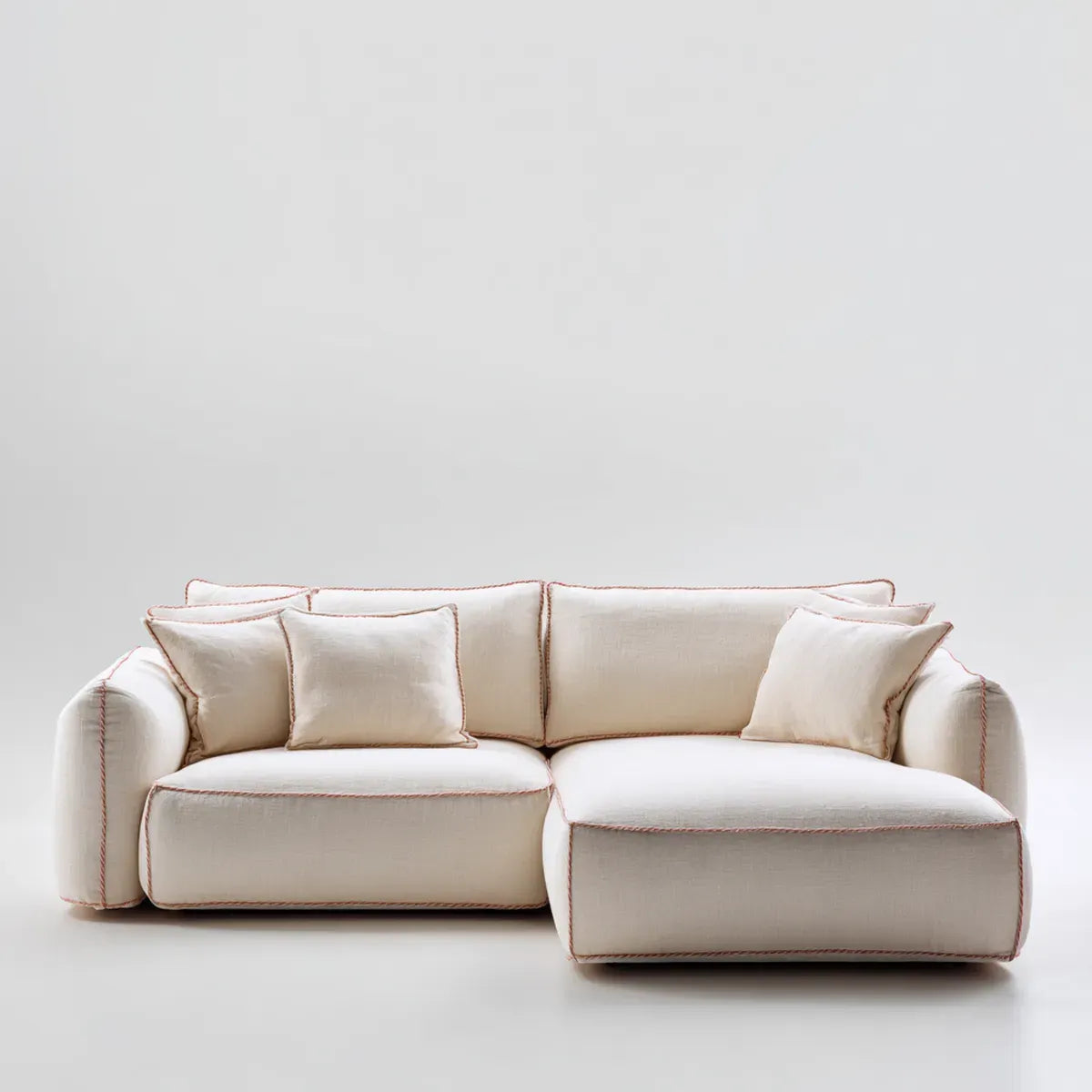 Ecksofa mit Recamiere rechts Cremeweiß 260 x 165 x 82 cm Polyester Webstoff Schaumstofffüllung L-Form