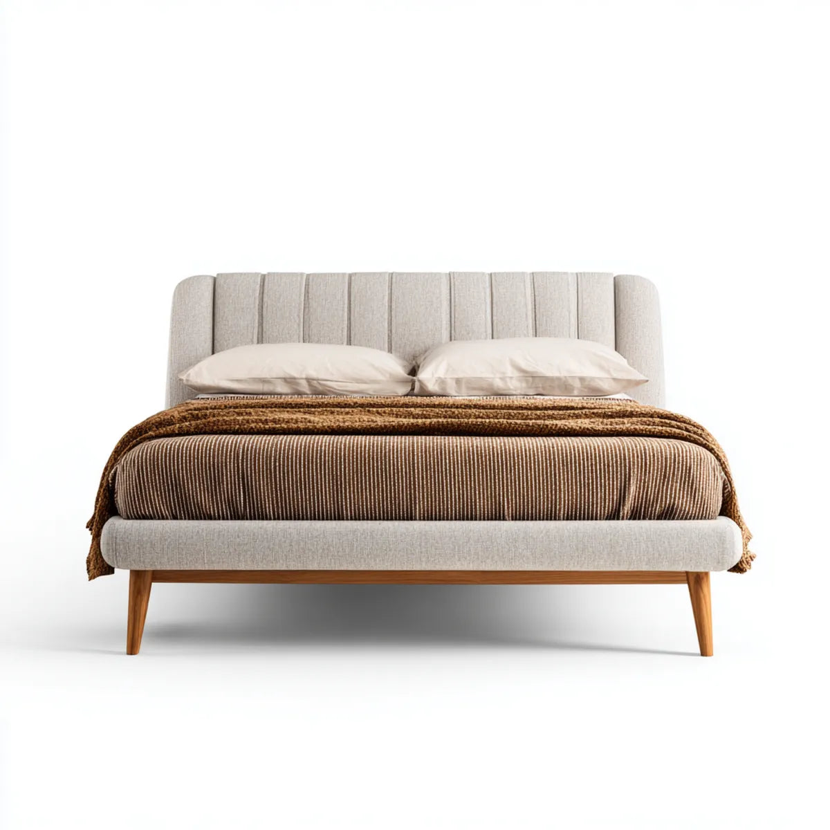 Polsterbett Doppelbett Beige 160 x 200 cm Polyester Massivholz Rechteckig