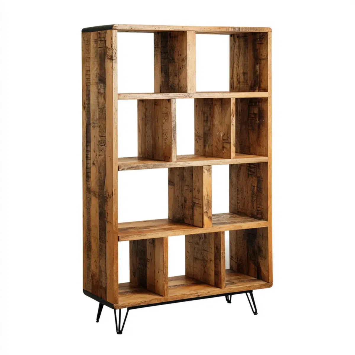 Bücherregal Standregal Naturbraun 90 x 35 x 180 cm Altholz-Massivholz Rechteckig mit 10 offenen Fächern