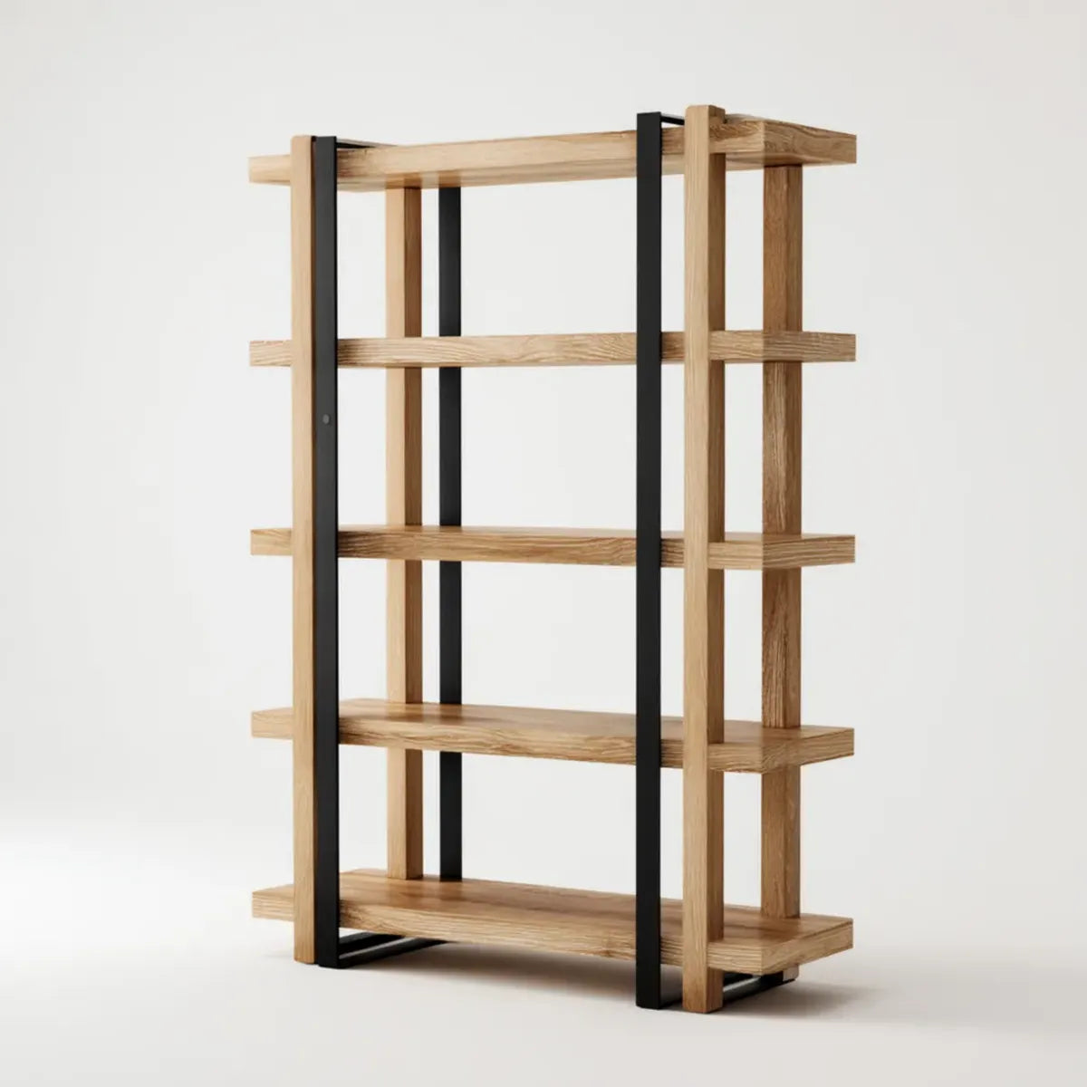 Bücherregal Eiche massiv Natur Schwarz mit 5 Regalböden 80 x 35 x 180 cm
