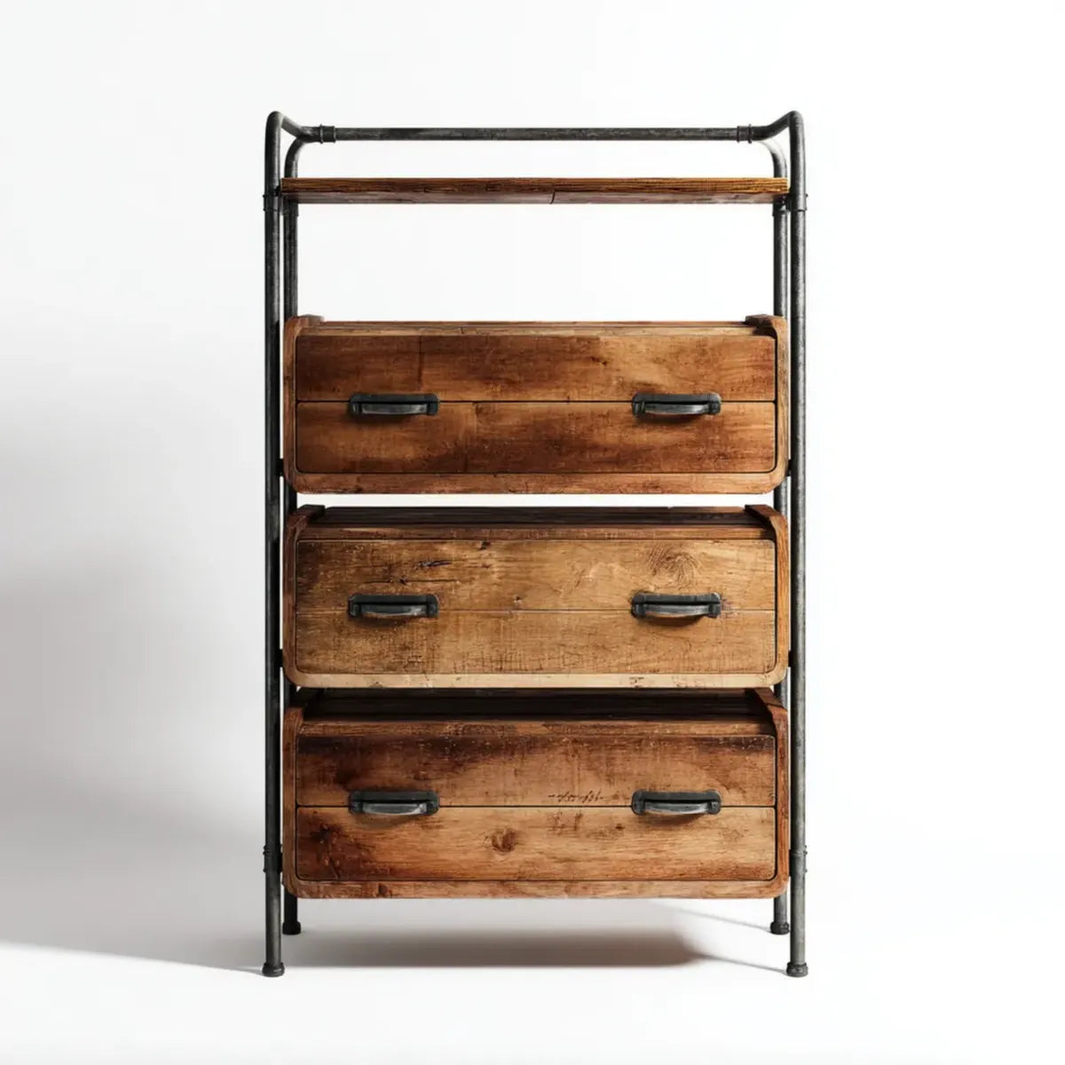 Regalschrank mit 3 Schubladen Braun Schwarz 80 x 35 x 160 cm Mangoholz Massivholz Eisen Rechteckig