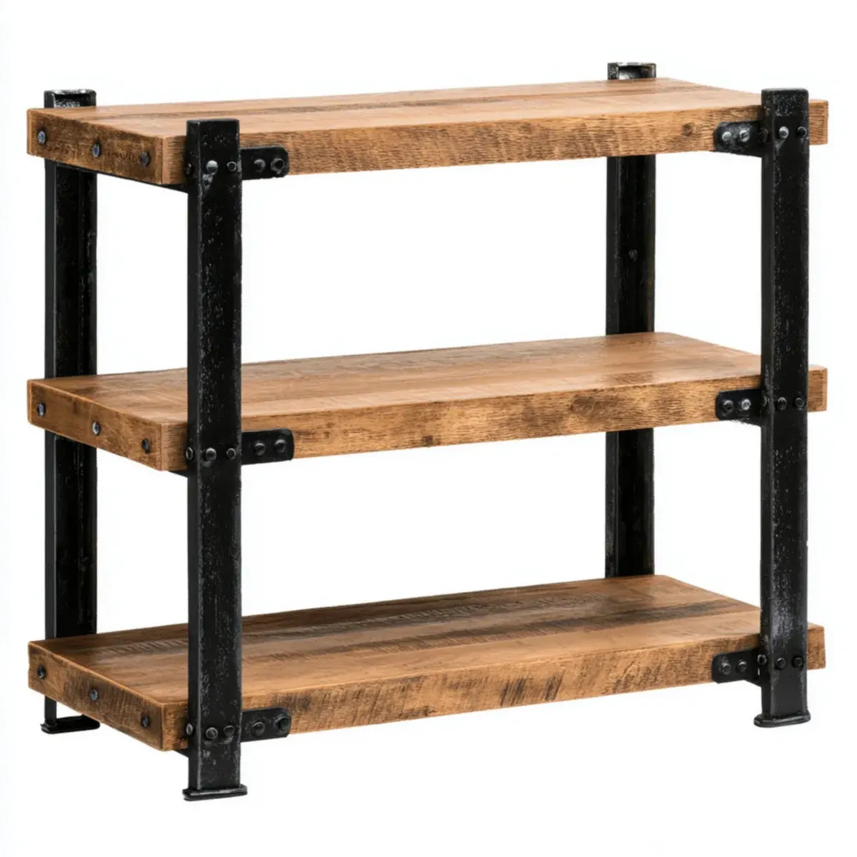 Lagerregal mit 3 Böden Braun Schwarz 60 x 30 x 80 cm Mangoholz Stahl Rechteckig