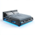 Polsterbett Doppelbett Schwarz 180 x 200 cm PU-Kunstleder Rechteckig mit Stauraumschubladen und LED-Beleuchtung