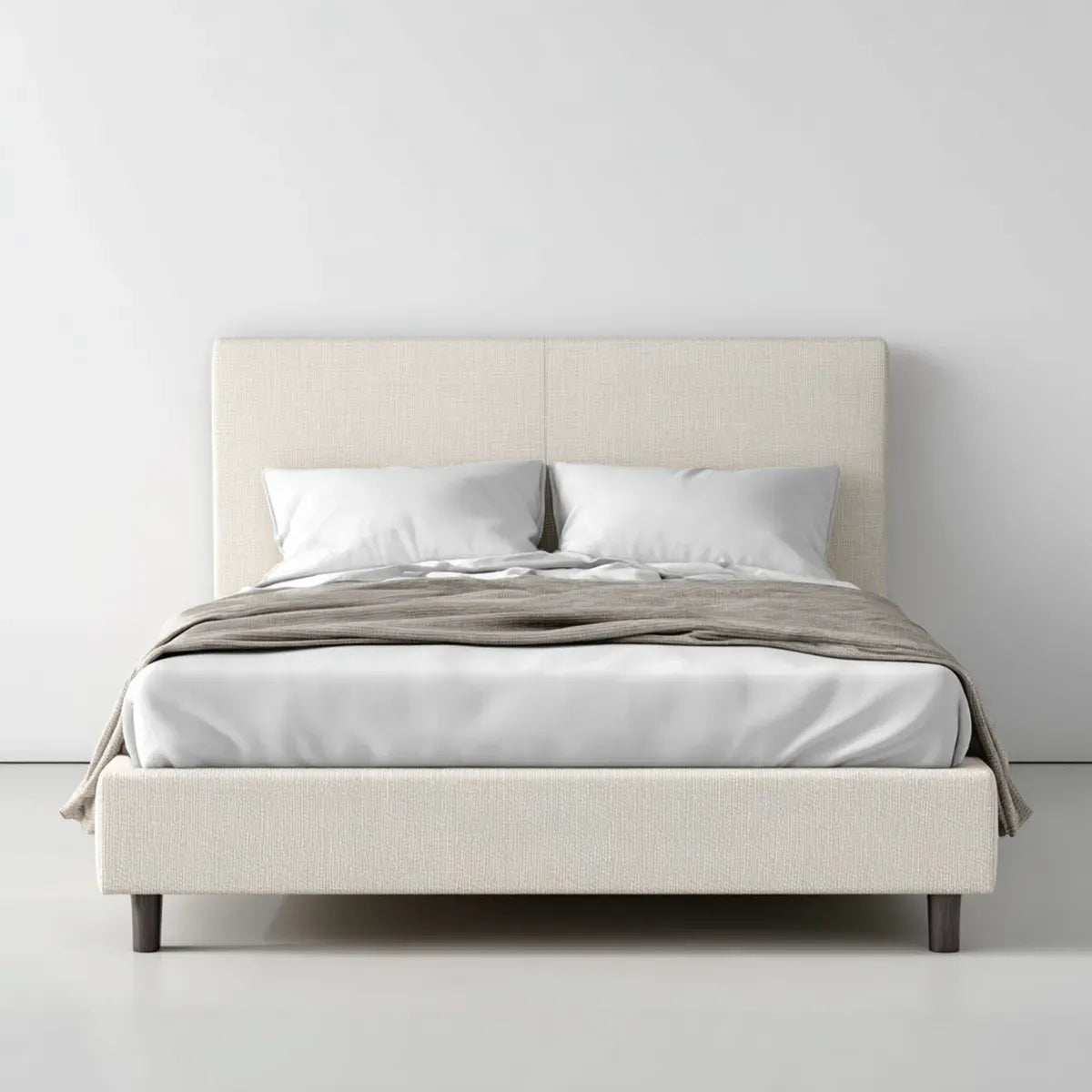 Polsterbett Doppelbett Creme 180 x 200 cm mit Polyesterbezug und rechteckigem Kopfteil