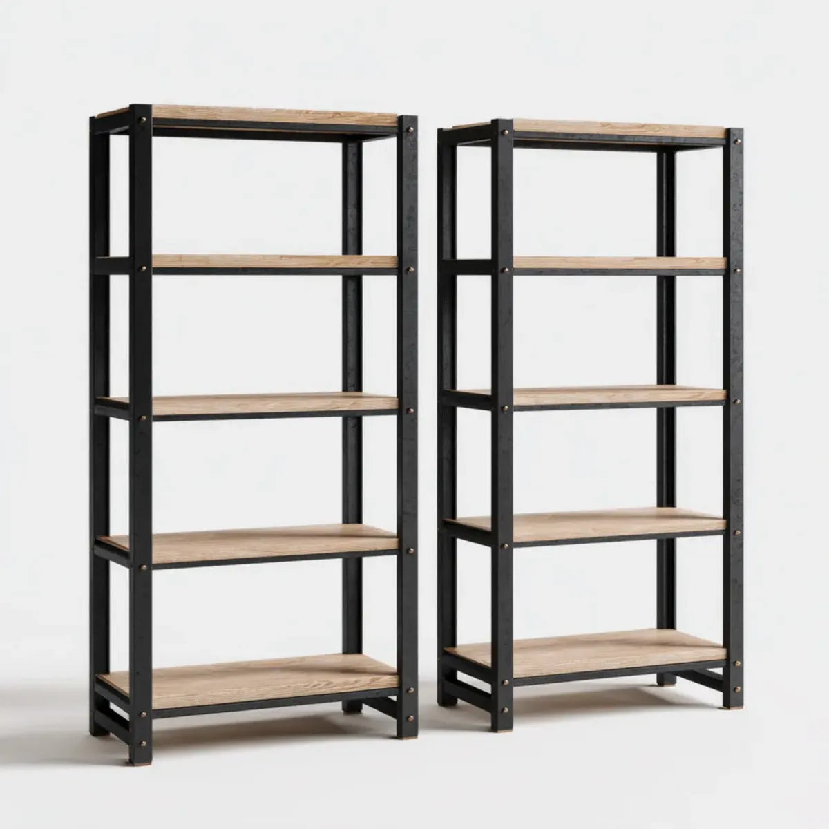 Lagerregal 2er Set Schwarz Natur 90 x 40 x 180 cm Stahl MDF Rechteckig mit 5 Böden