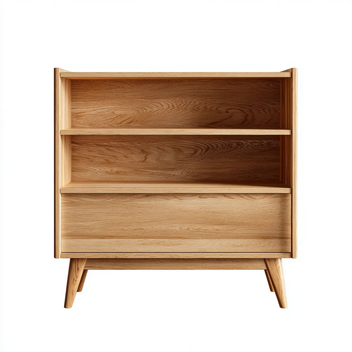 Bücherschrank Wohnzimmerschrank Natur 80 x 40 x 120 cm massive Eiche rechteckig mit 2 offenen Fächern und Schublade