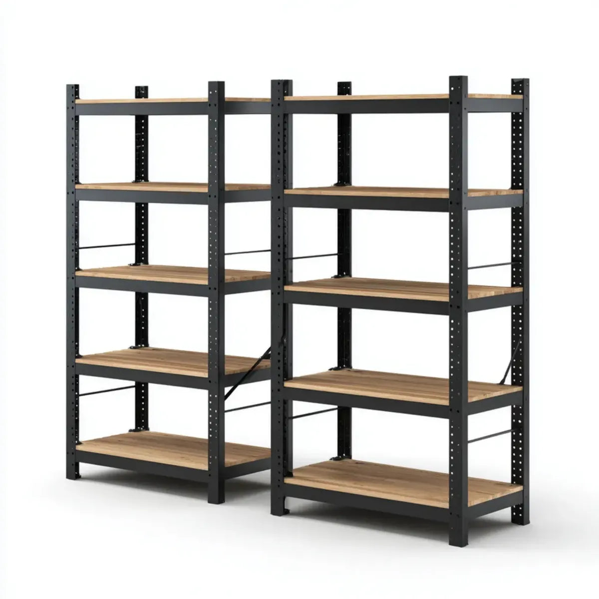 Schwerlastregal 2er Set mit 5 Böden Schwarz Natur 180 x 90 x 40 cm pulverbeschichteter Stahl MDF rechteckig