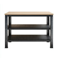 Werkbank mit Lagerregal Schwarz Natur 120 x 60 x 90 cm aus pulverbeschichtetem Stahl und MDF rechteckig