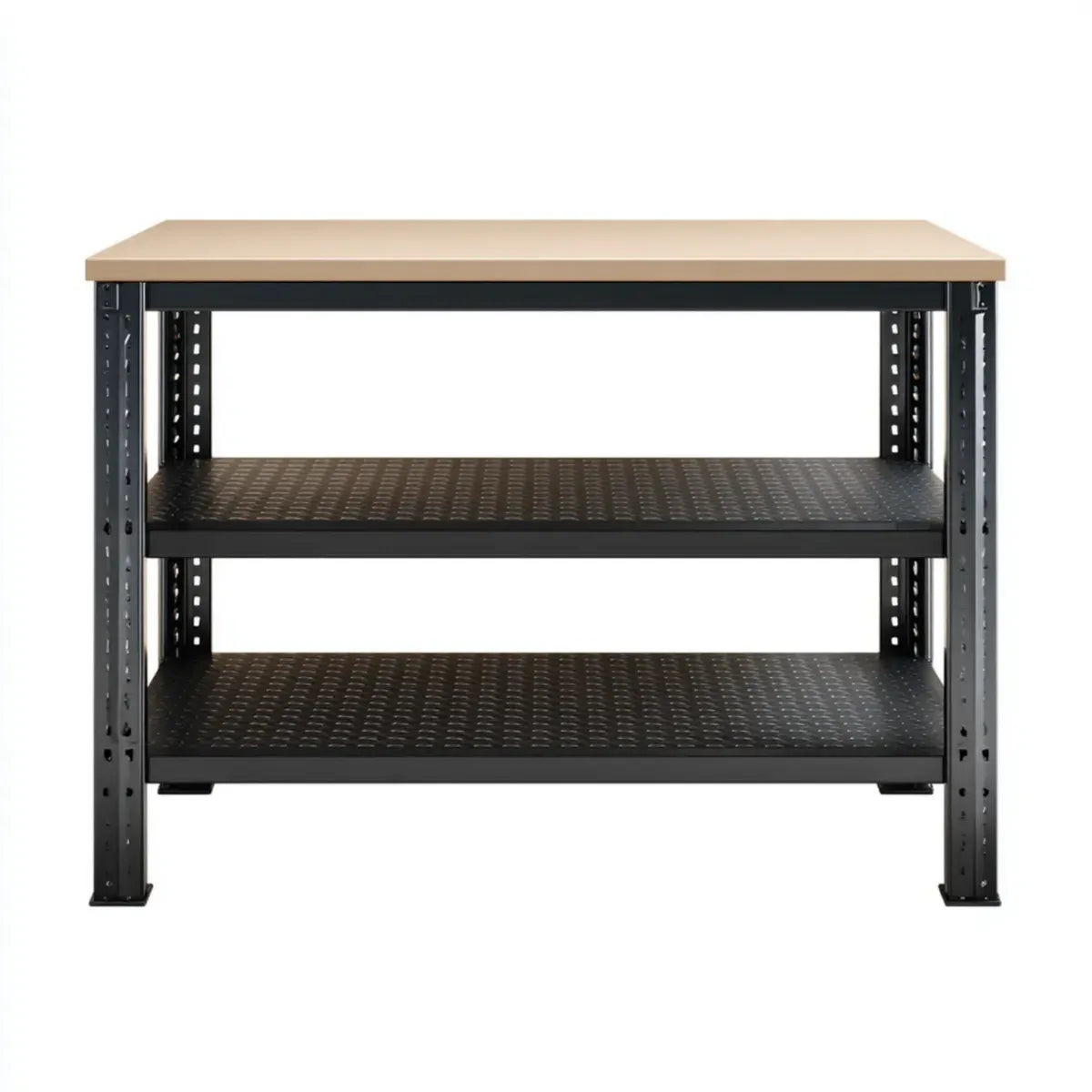 Werkbank mit Lagerregal Schwarz Natur 120 x 60 x 90 cm aus pulverbeschichtetem Stahl und MDF rechteckig